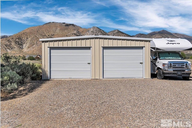 garage with a mountain view