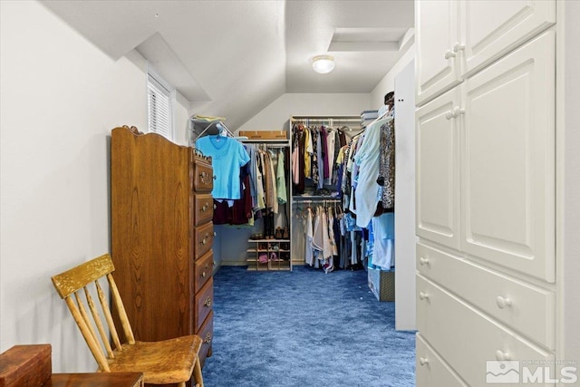 spacious closet with carpet and vaulted ceiling