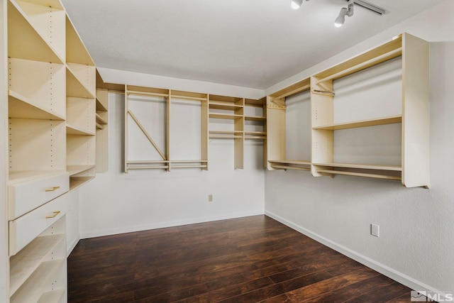 walk in closet featuring dark wood-type flooring