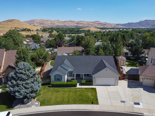 bird's eye view with a mountain view