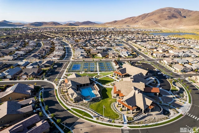 drone / aerial view with a mountain view