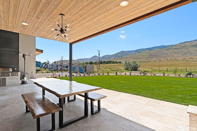 view of patio / terrace featuring a mountain view and area for grilling