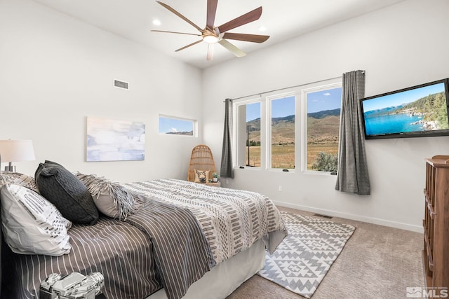 bedroom featuring carpet and ceiling fan