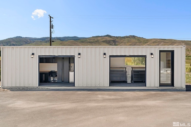 garage with a mountain view