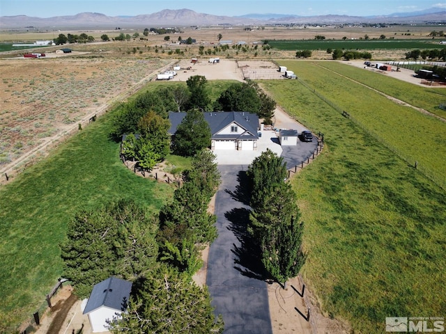 aerial view featuring a mountain view and a rural view