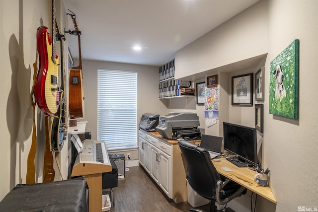 office area with dark wood-style flooring