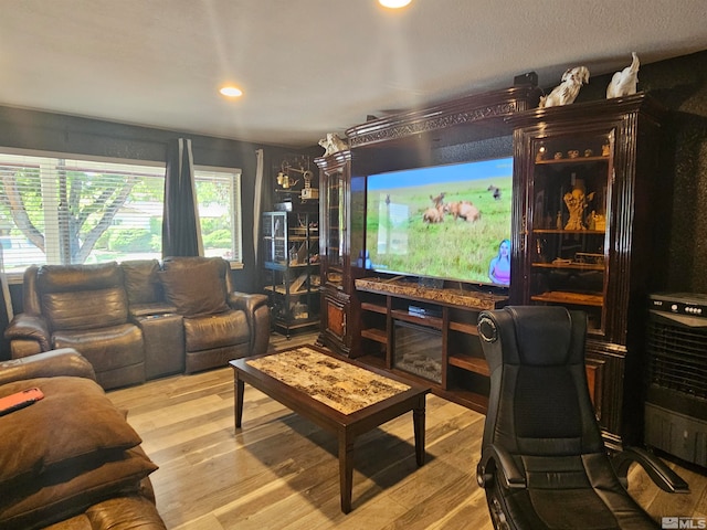 living room with light hardwood / wood-style flooring