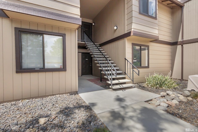 property entrance with a patio