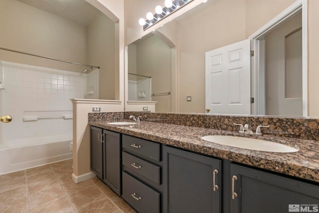 full bathroom featuring shower / bathtub combination, toilet, and vanity