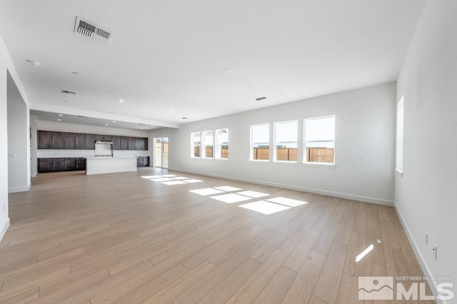 unfurnished living room with light hardwood / wood-style flooring