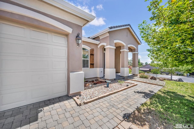 exterior space featuring a garage