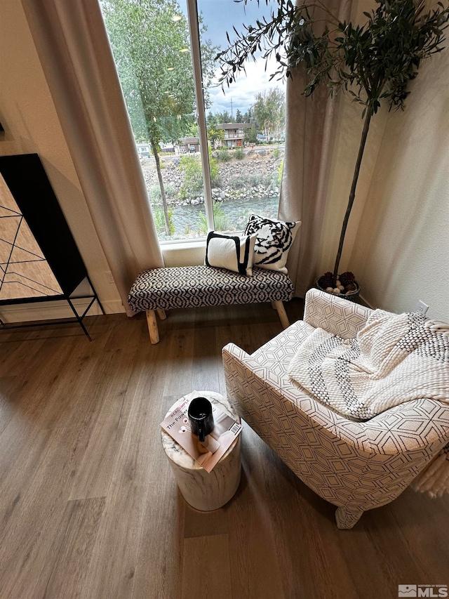 living area featuring hardwood / wood-style flooring