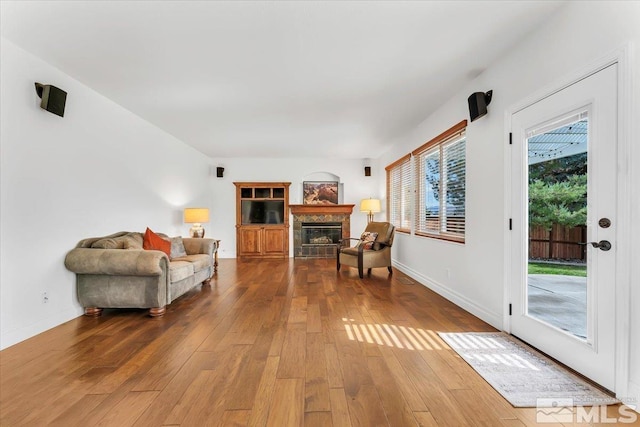 sitting room featuring a wealth of natural light and hardwood / wood-style floors