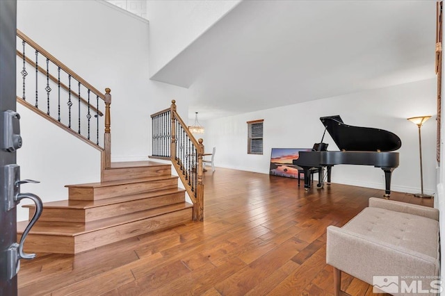 interior space featuring a chandelier and hardwood / wood-style floors