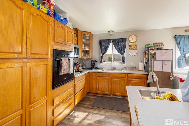 kitchen with wood-type flooring, sink, and stainless steel appliances