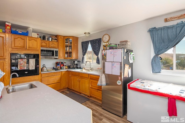 kitchen featuring stainless steel appliances, hardwood / wood-style floors, and sink