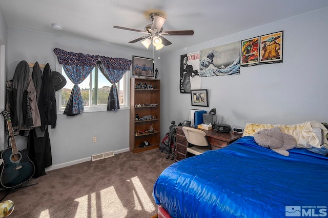 bedroom featuring ceiling fan and carpet flooring