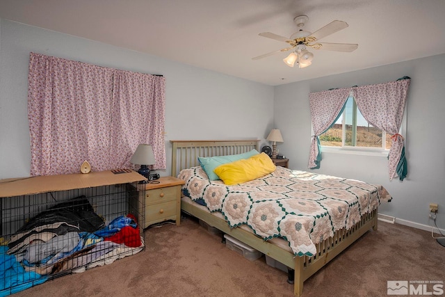 bedroom featuring ceiling fan and carpet floors