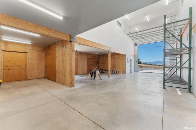 garage with wood walls