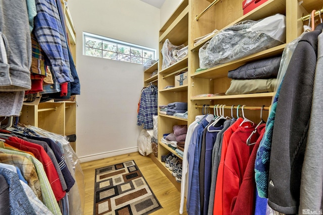 spacious closet featuring light hardwood / wood-style flooring