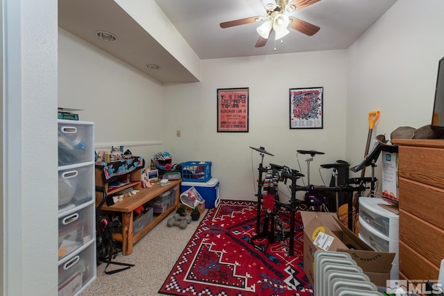 game room featuring ceiling fan