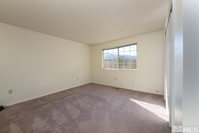 unfurnished room with a textured ceiling and carpet