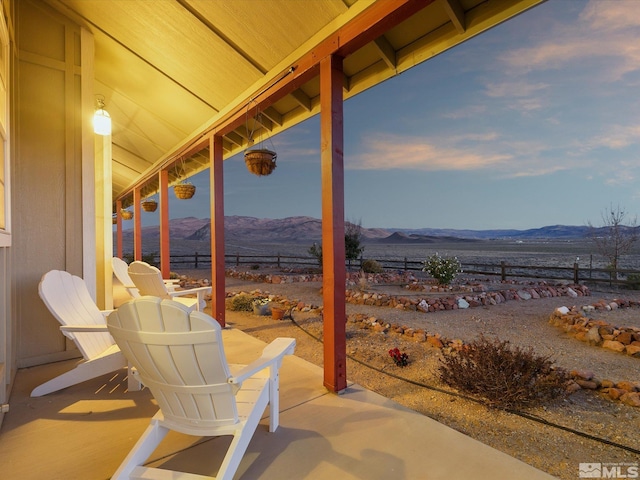 view of patio with a mountain view