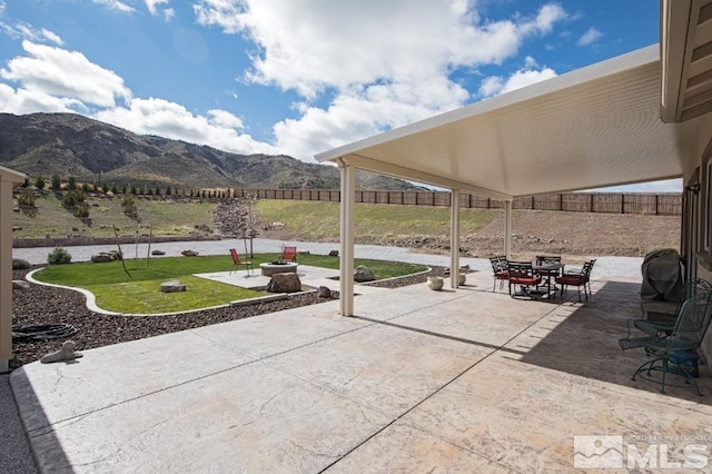 view of patio featuring a mountain view