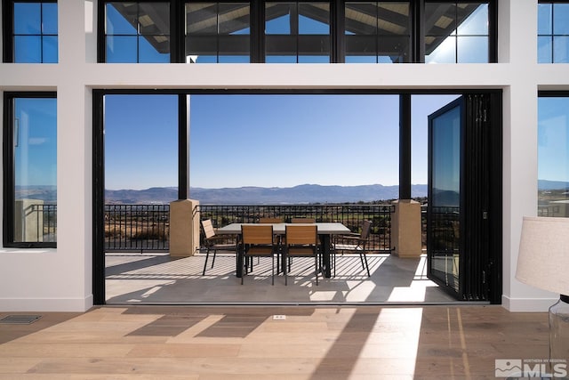 interior space with a mountain view