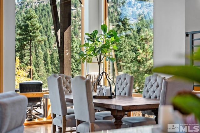 dining space with a wealth of natural light and hardwood / wood-style floors