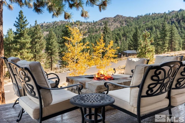 view of patio with a mountain view