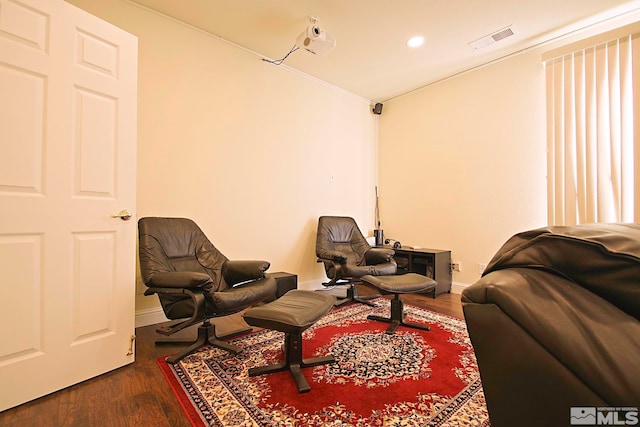 living room with dark wood-type flooring