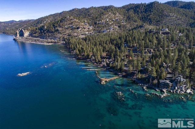 bird's eye view featuring a water and mountain view