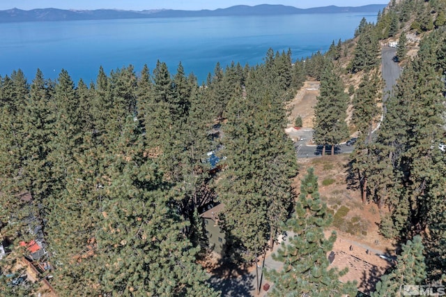 bird's eye view with a water and mountain view