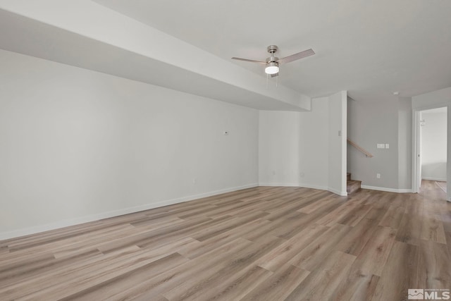 unfurnished room with ceiling fan and light hardwood / wood-style flooring