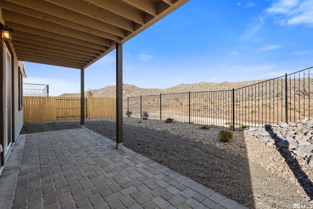 view of patio featuring a mountain view