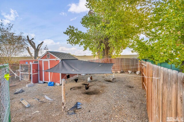 view of yard with a shed