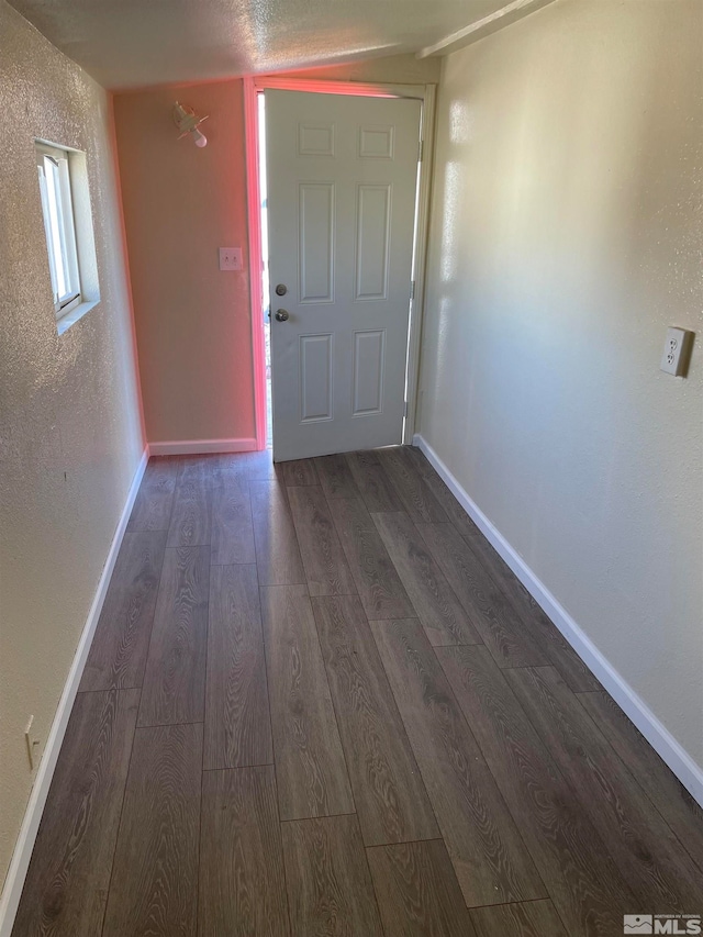 interior space featuring vaulted ceiling and dark hardwood / wood-style flooring