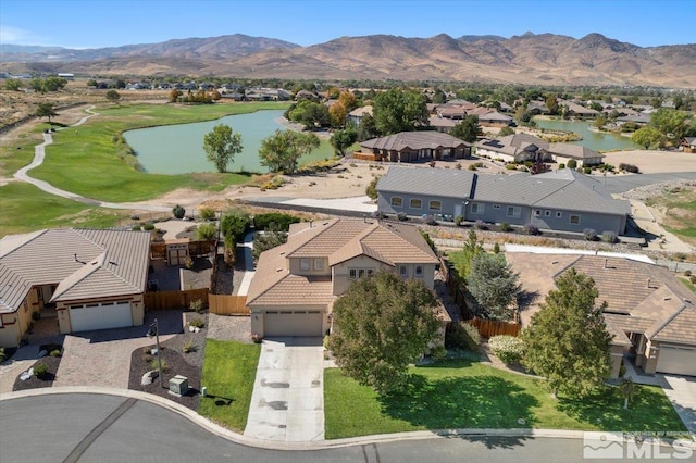 aerial view with a water and mountain view