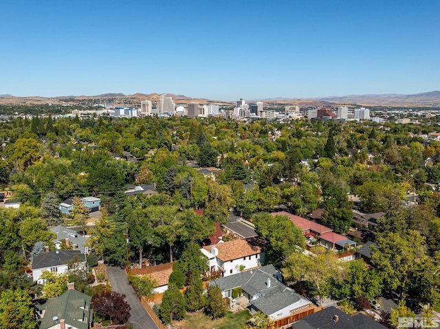 drone / aerial view featuring a mountain view