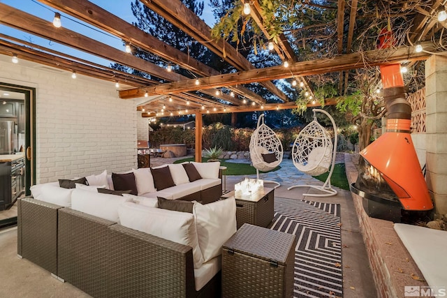 view of patio with an outdoor hangout area and a pergola