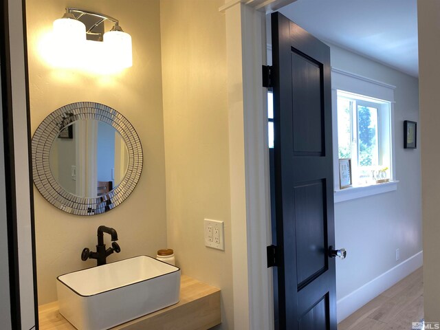 bathroom with hardwood / wood-style flooring and sink