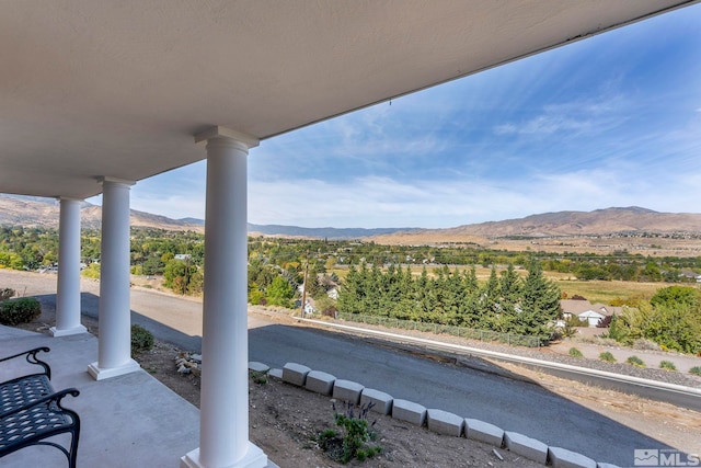 view of patio with a mountain view