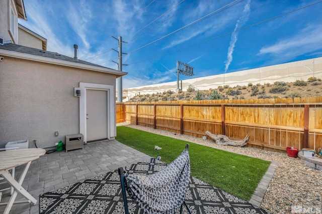 view of patio with a mountain view