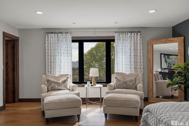 living area with hardwood / wood-style floors