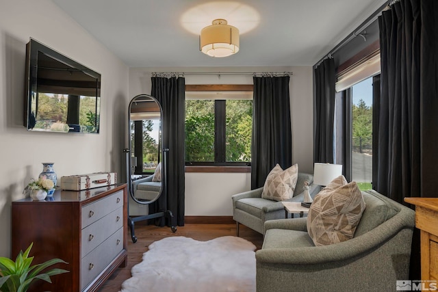 sitting room with plenty of natural light and light hardwood / wood-style floors