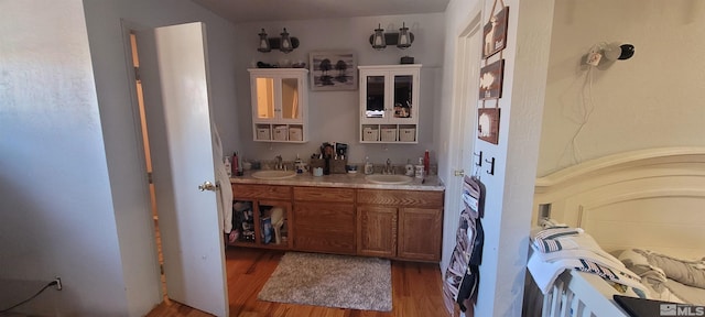 bathroom with vanity and hardwood / wood-style floors