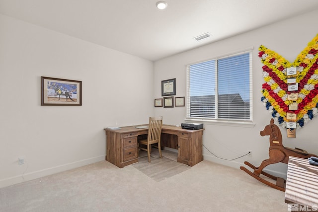 view of carpeted home office