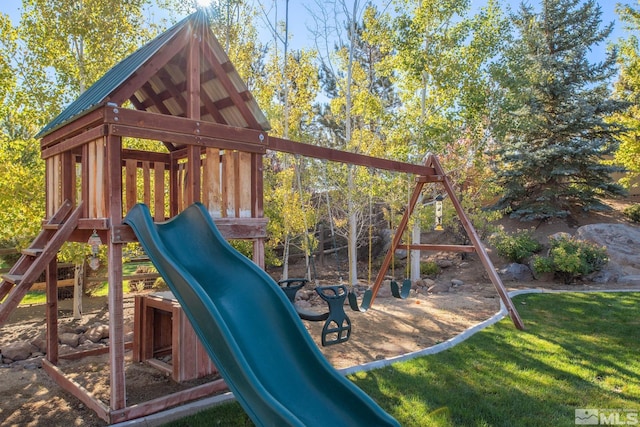 view of playground featuring a yard