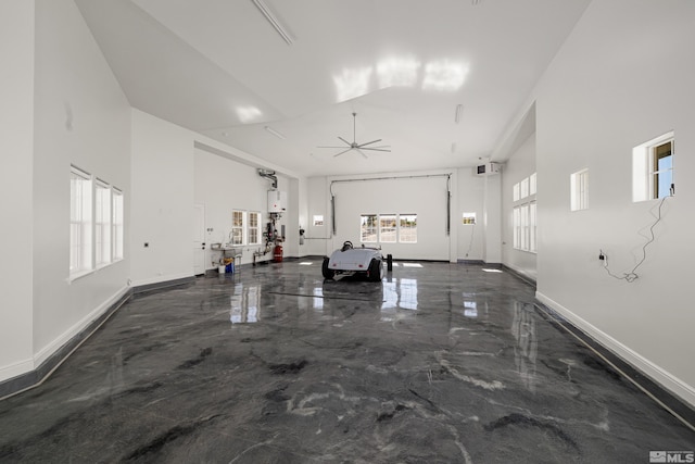 interior space featuring ceiling fan